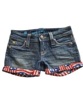 Sang Real Womens Denim Shorts With Embroidered Back Pockets & American Flag Cuff